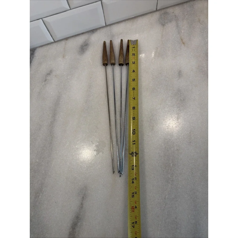 4 Vintage Mid Century Modern MCM BBQ Skewers Tapered‎ Walnut Stainless 12